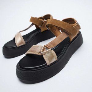 Zara Flat Strappy Sport Platform Cushion Sandal